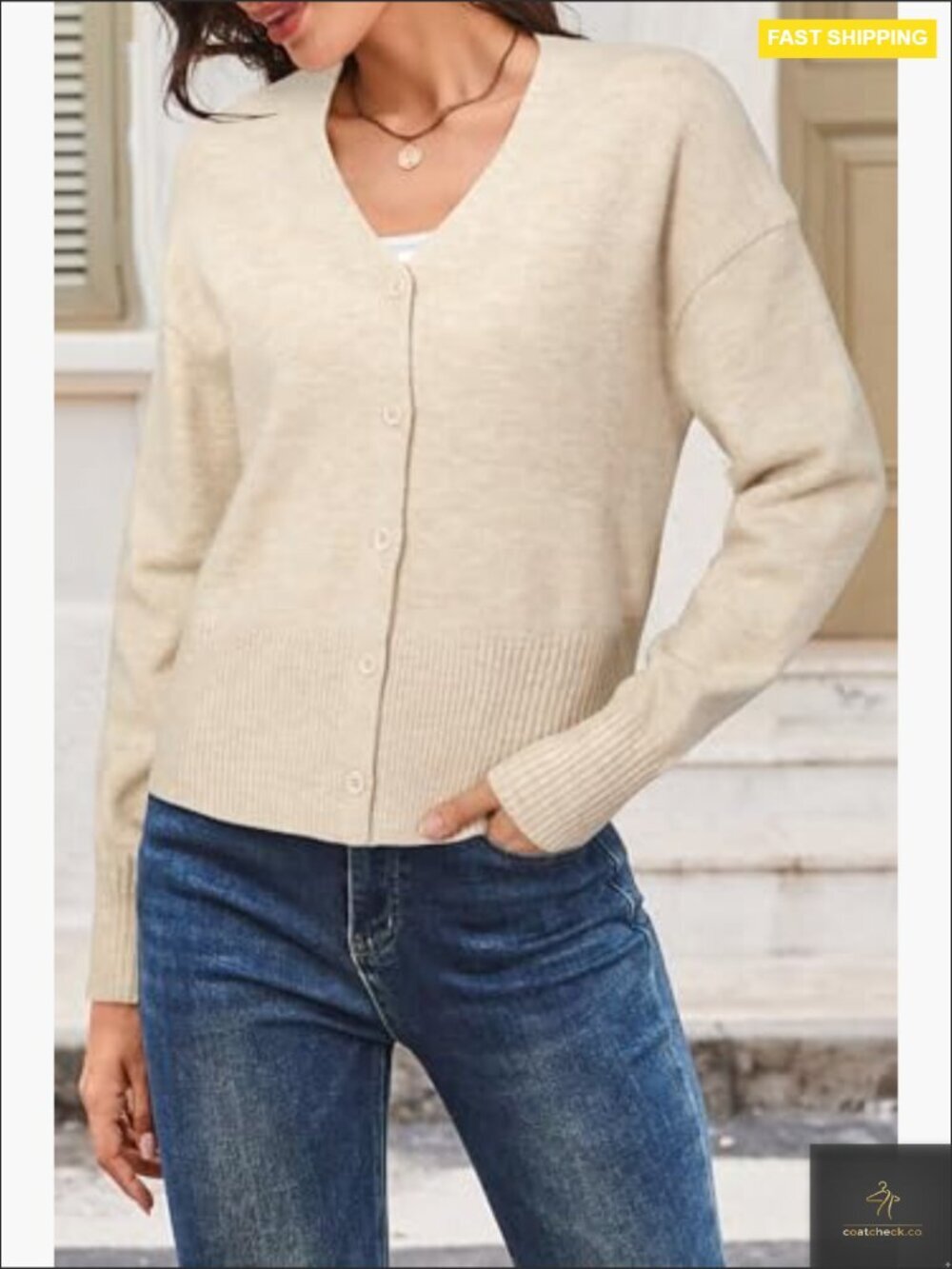 Lightweight Wool Blend Cardigan Chunky V-Neck Button Down Business Casual - Picture 2 of 6